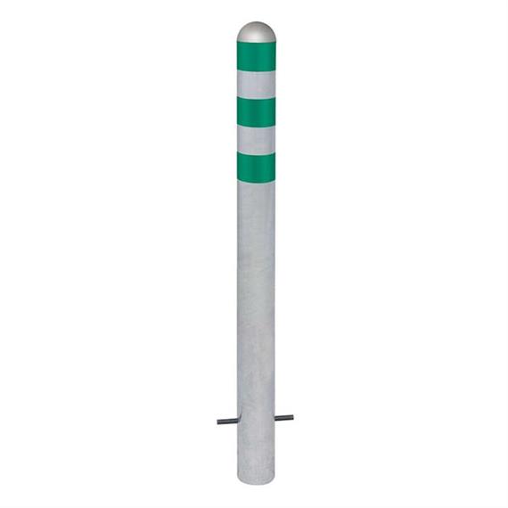 Ochranný sloupek CITY ze žárově pozinkované oceli 3 zelené reflexní kroužky, k osazení do betonu