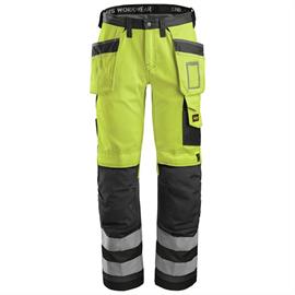 Pracovní kalhoty s vysokou viditelností a kapsami s pouzdrem třídy 2 žluté