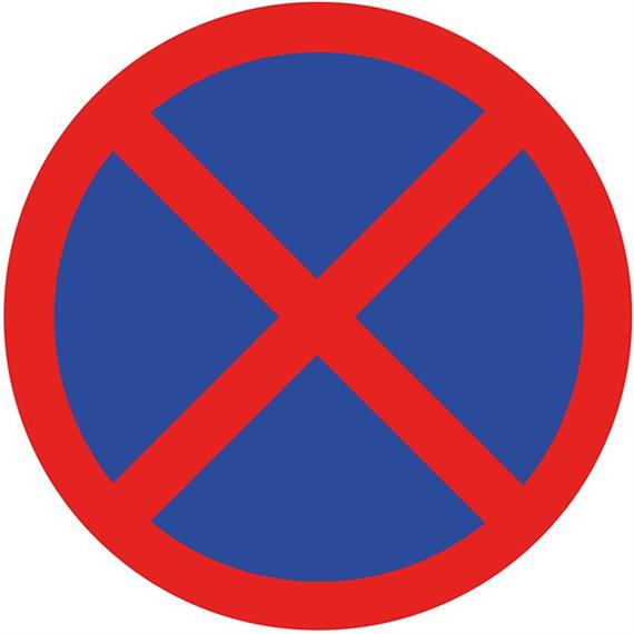 Značka Zákaz zastavení a stání z označovací fólie, modrá/červená, kulatá, 100 x 100 cm