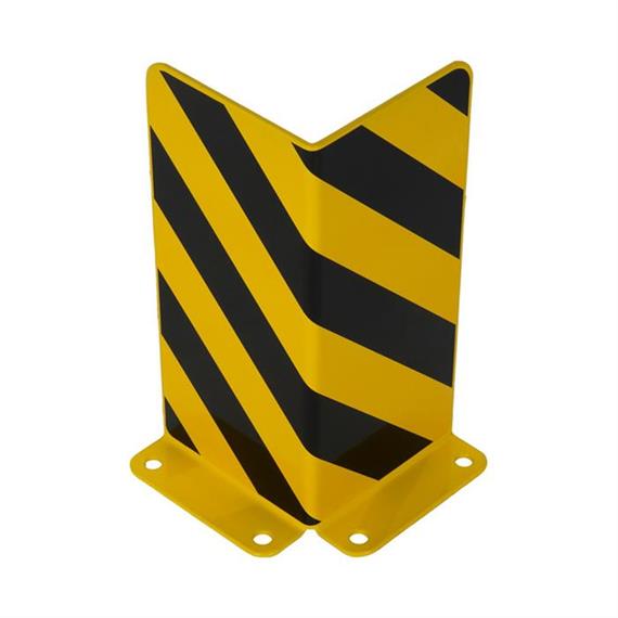 Kollisionsbeskyttelsesbeslag gul med sorte foliestrimler 3 x 200 x 200 mm