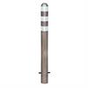 CITY safety bollard made of stainless steel, three white reflective rings, for setting in concrete,