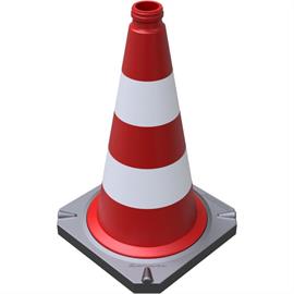 Guide cone two-piece good stability, stackable, base plate made of recycled material, height: 500 mm, color foil rings: white