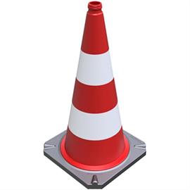 Guide cone two-piece good stability, stackable, base plate made of recycled material, height: 750 mm, color foil rings: white