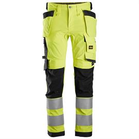 Long stretch pants with holster pockets, black/yellow, high-vis class 2