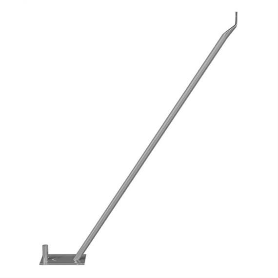 Mobile fence support strut with pipe socket for stable support of mobile fence elements, with welded on