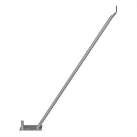 Mobile fence support strut with pipe socket for stable support of mobile fence elements, with welded on