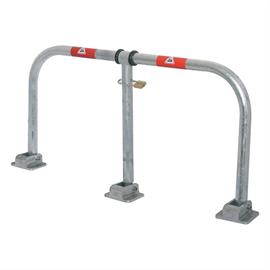 Parking lot barrier bracket foldable with padlock hot-dip galvanized / red refl. stripes