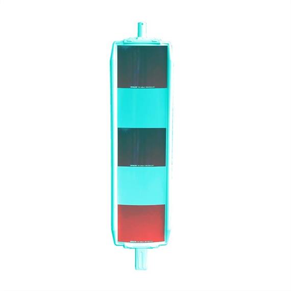Plastic beacon type 60 crosswise blocked glued with foil red white, blocked 200mm double sided, protected