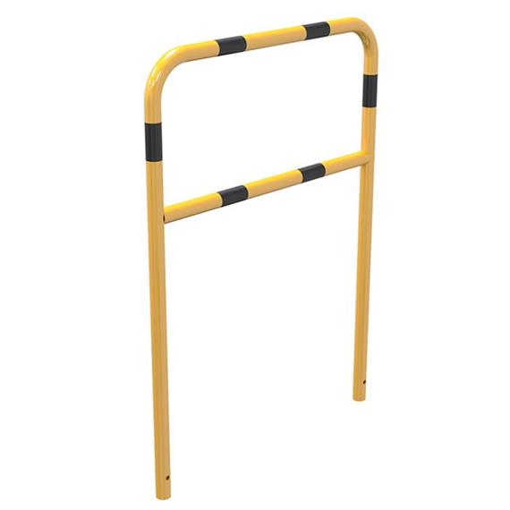 Tubular steel bracket yellow / black with crossbar to set in concrete