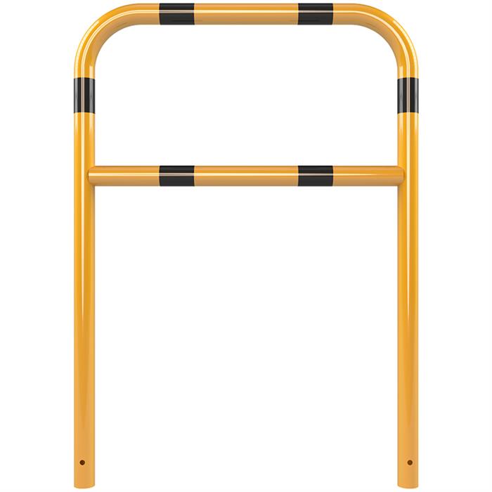 Tubular steel bracket yellow / black with crossbar to set in concrete