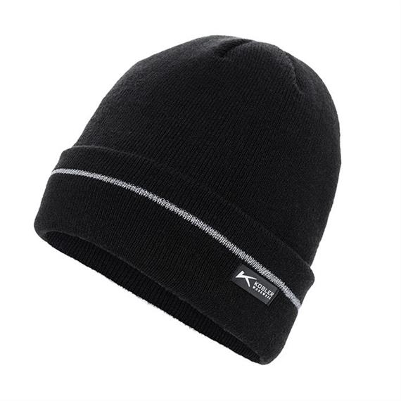 Winter knitted hat with turned-up hem - black