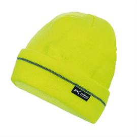 Winter knitted hat with turned-up hem - warning yellow