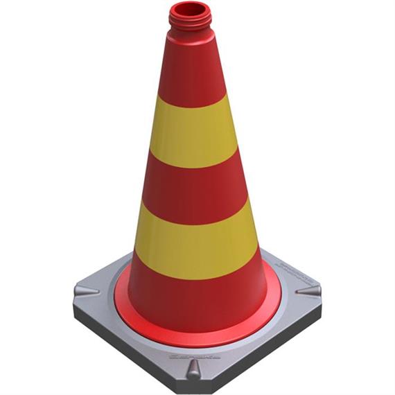 Cono de tráfico de dos piezas, buena estabilidad, apilable, placa base de material reciclado, extremadamente resbaladizo.