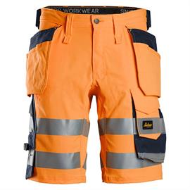 Pantalón corto elástico con bolsillos tipo funda, negro/naranja, clase 1 de alta visibilidad