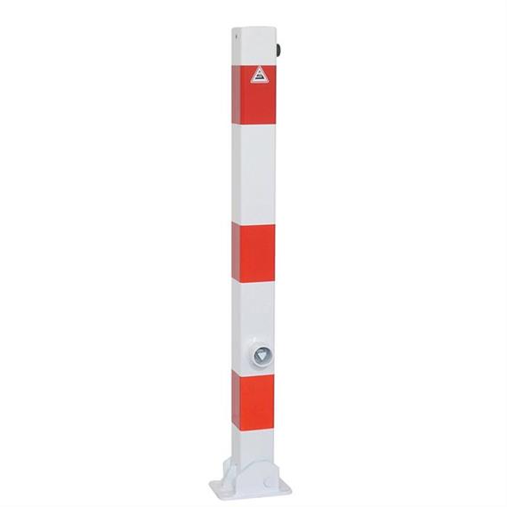 Poste de barrera (poste plegable) tubo de acero 70 x 70 mm plegable, con cierre triangular