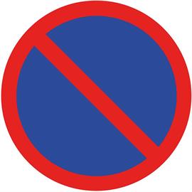 Prohibición de estacionamiento de lámina de señalización autoadhesiva, azul/roja, 100 x 100 cm redonda