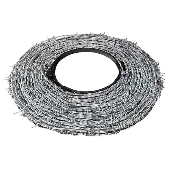 Fil barbelé en fils galvanisés épais, 2 fils, 4 pointes, distance entre les pointes 100 mm, épaisseur 1,7 mm