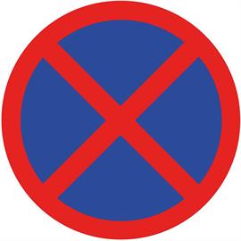 Interdiction de s'arrêter et de stationner en film de marquage autocollant, bleu/rouge, 100 x 100 cm rond