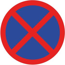 Interdiction de s'arrêter et de stationner en film de marquage, bleu/rouge, 100 x 100 cm rond