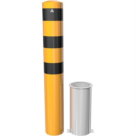 Acélcsőből készült poller - Ø 193 x 3,6 mm kivehető, zár nélkül sárga / fekete