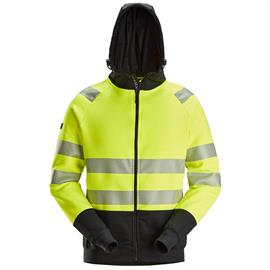 Magas látótávolságú kapucnis kabát, teljes hosszúságú cipzárral, 2. osztályú láthatósági osztály, sárga/fekete színben. - XL méret