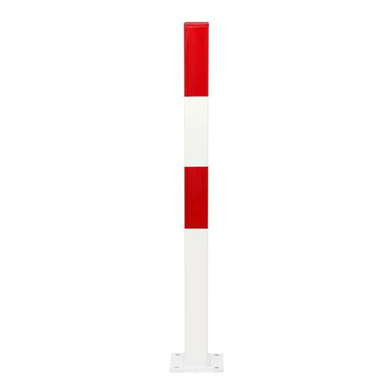 MORION Sperrpfosten, fest., Ø 70 mm, feuerverzinkt, rot-weiß, reflektierend, Bodenplatte