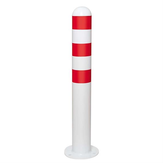 CITY Schutzpoller aus Stahl, feuerverzinkt und weiß beschichtet, mit drei roten Reflexringen, zum Aufdübeln