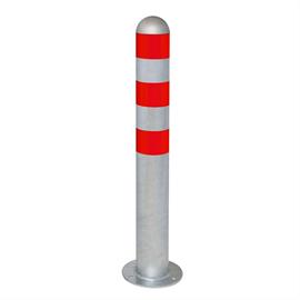 Słupek ochronny CITY wykonany ze stali ocynkowanej ogniowo, trzy czerwone pierścienie odblaskowe, do wbijania kołków