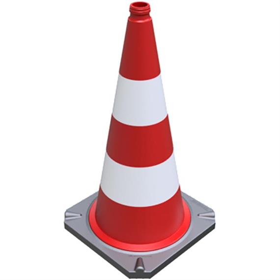 Cone de trânsito de duas partes, boa estabilidade, empilhável, placa de base em material reciclado, altura: 750 mm, cor dos anéis de alumínio: branco