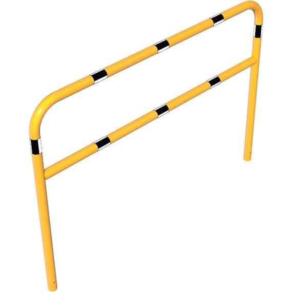 Suporte tubular de aço amarelo / preto com travessa para fixação em betão